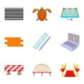 Road repair icons set, cartoon style Royalty Free Stock Photo