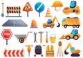 Road repair icons set, cartoon style Royalty Free Stock Photo