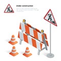 Road repair, under construction road sign, Repairs, maintenance and construction of pavement, Road closed sign with
