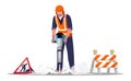 Road repair worker semi flat RGB color vector illustration