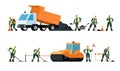 road repair workers. highway professional workers making safety barricade. Vector illustration isolated Royalty Free Stock Photo