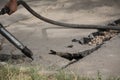 Road repairing works with jackhammer Royalty Free Stock Photo