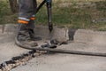 Road repairing works with jackhammer Royalty Free Stock Photo