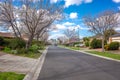 A road in the residential suburb lined with street trees and family homes