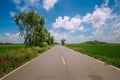 Road in the rice fields and clear skies in Thailand Royalty Free Stock Photo