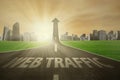 Road rises upward with web traffic text Royalty Free Stock Photo