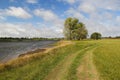 Odra river banks in Poland. Riverside meadows landscape on a sunny day. Royalty Free Stock Photo