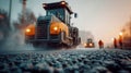 Road roller compacting asphalt on a construction site Royalty Free Stock Photo