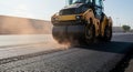 Road Roller Compacting Asphalt on a Sunny Day for Infrastructure Project Royalty Free Stock Photo