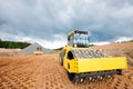 Road roller compacting soil Royalty Free Stock Photo