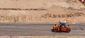 Poland Ostrowiec Swietokrzyski June 6, 2023 at 11:29. Orange HAMM road roller on fresh asphalt .