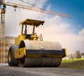 Road roller at construction site Royalty Free Stock Photo