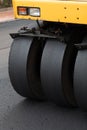 Road roller flattening new asphalt Royalty Free Stock Photo