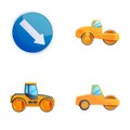 Road roller icons set cartoon . Heavy construction vehicle