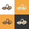 Road roller icons on white, yellow and black background. Road roller asphalt compactor.
