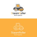 Road roller logo design. Steamroller icons in different style. Heavy machinery. Flat vector illustration. Royalty Free Stock Photo