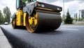 Road roller working on asphalt Royalty Free Stock Photo