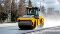 Road roller working on asphalt Royalty Free Stock Photo