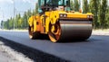 Road roller working on asphalt Royalty Free Stock Photo