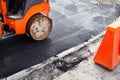 Road roller working on the road construction Royalty Free Stock Photo