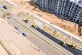 Road rollers doing asphalt pavement works. top view of construction site Royalty Free Stock Photo