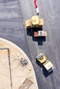 Road rollers paving asphalt road. road construction, top view Royalty Free Stock Photo