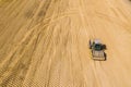 Road rollers working on the construction site aerial view Royalty Free Stock Photo