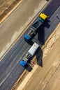 Road rollers working on the construction site aerial view Royalty Free Stock Photo