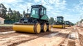 Road rollers working on a new road construction site