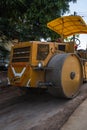 Road rollers working on the new roads construction site. Heavy duty machinery working on highway. Construction equipment Royalty Free Stock Photo