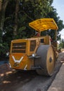 Road rollers working on the new roads construction site. Heavy duty machinery working on highway. Construction equipment