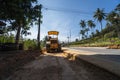 Road rollers working on the new roads construction site. Heavy duty machinery working on highway. Construction equipment