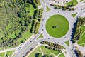 Road roundabout with car lots. aerial photo