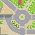 Road roundabout and crossroads top view. Empty streets