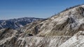 The road runs along a steep rocky snow-covered mountain slope