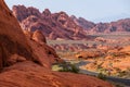 A road runs through it in the Valley of Fire State Park, Nevada, USA