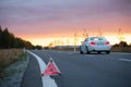 Emergency road triangle on the road