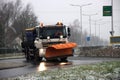 Road salt dispencer on the streets during slippery roads by municipality