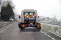 Road salt dispencer on the streets during slippery roads by municipality