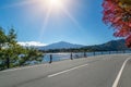 Road Scenery with Lake and Mountain Landscape