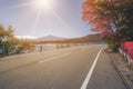 Road Scenery with Lake and Mountain Landscape