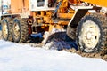 Road scraper removing snow from the roads Royalty Free Stock Photo