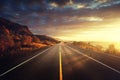 Road by the sea in sunrise time, Lofoten island