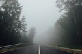 Road with separating strip in the fog