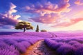 A road through a serene lavender field