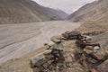 The road between Shimshal village 3100m and Upper Shimshal 5,680m runs through steep gorges on narrow paths and hollowed out i