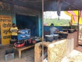 A road side dhaba in rural India, selling cooked meat