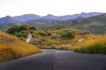 Road and Sierra de Grazalema Mountains View from Olvera at sunset - Olvera, Andalusia, Spain Royalty Free Stock Photo
