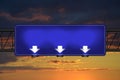 Empty blue highway board, sunset sky Royalty Free Stock Photo