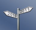 Road sign 2010 2011 new year Royalty Free Stock Photo